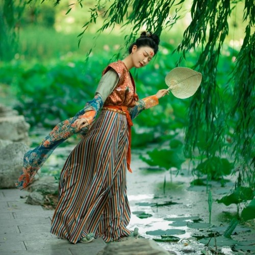 汉服青泠谷织锦提花唐背子2024