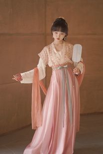 青泠谷【粉小花】苎麻唐背子三十六破半身裙显瘦唐制汉服套装女夏