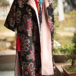 青泠谷新品 秋冬汉服新年战袍秋冬唐制黑粉披袍仿兔毛保暖