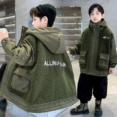 男童加厚羊羔绒毛毛衣夹棉外套