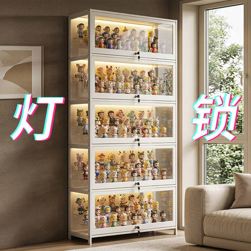 带灯带锁手办展示柜适用乐高模型玩具盲盒痛柜透明门收纳陈列柜子