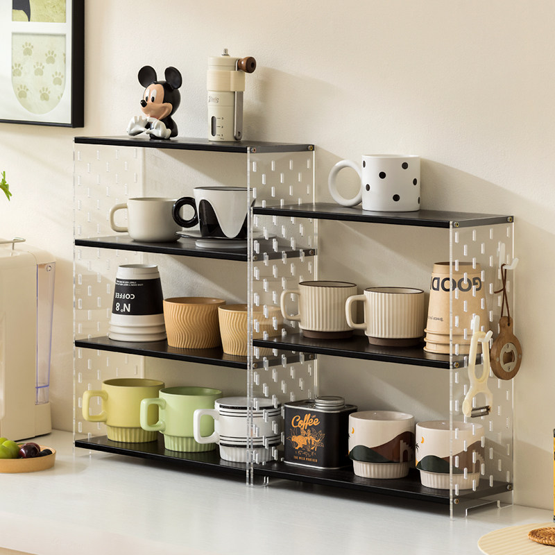 亚克力水杯置物架透明桌面分格杯架化妆品手办架收纳架北欧带挂钩