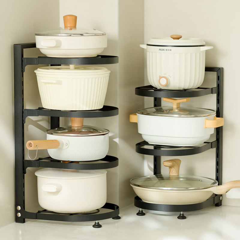 厨房置物架家用落地多层锅具收纳架子多功能下水槽橱柜分层放锅架
