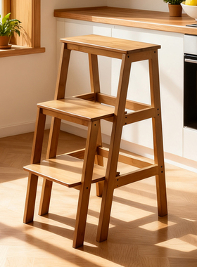 实木梯凳室内家用登高爬高二步阶梯凳可坐稳步高凳子梯子折叠两用