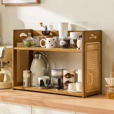 杯架置物架餐桌台面杯子收纳架子桌面茶杯咖啡杯水杯真藤编收纳架