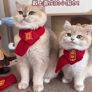 宠物围巾狗狗喜庆编织猫咪围脖装饰新年红色毛线口水巾过年福字
