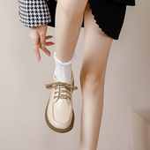 杏色小皮鞋 女玛丽珍平底软底单鞋 女2025春秋新款 系带厚底乐福鞋