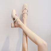 仙女风凉鞋 真皮包头凉拖鞋 法式 粗跟高跟女鞋 女外穿2025年夏季 新款