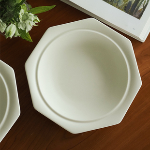 白嶼 八角湯盤啞光白創(chuàng)意餐具高品質(zhì)陶瓷耐用家用聚會菜盤陶瓷盤