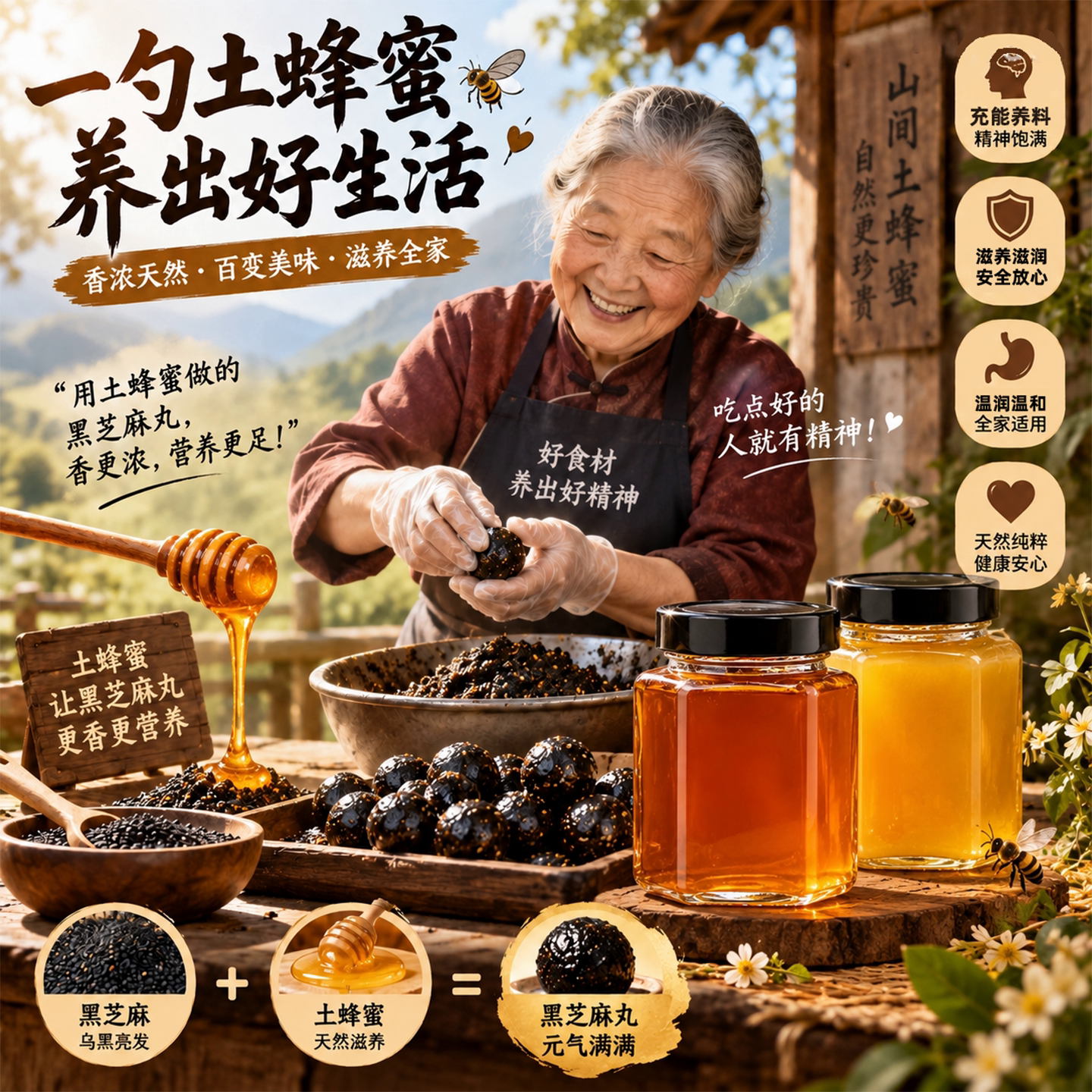 深山多年压榨老式他父母做黑芝麻蜜丸炼丹药丸辅料顺丰包邮