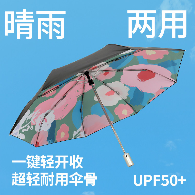 马克圣奇奥八骨加厚遮阳防晒高颜值全自动数码超轻折叠便携彩胶伞