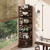 转角置物架中式 墙角柜拐角储物柜子茶室多层收纳柜靠墙落地三角柜