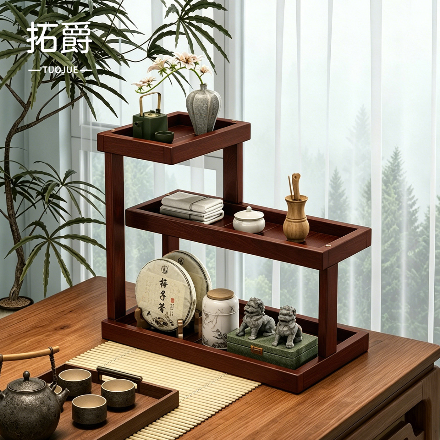 【加厚实木】茶桌小型实木杯架图片