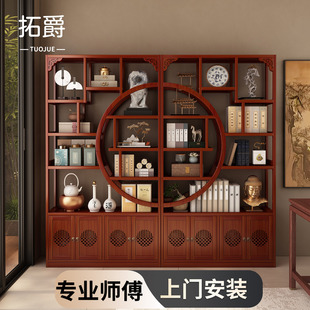 复古博古架茶室茶柜置物架子非实木紫砂壶摆放架茶叶展示柜包安装