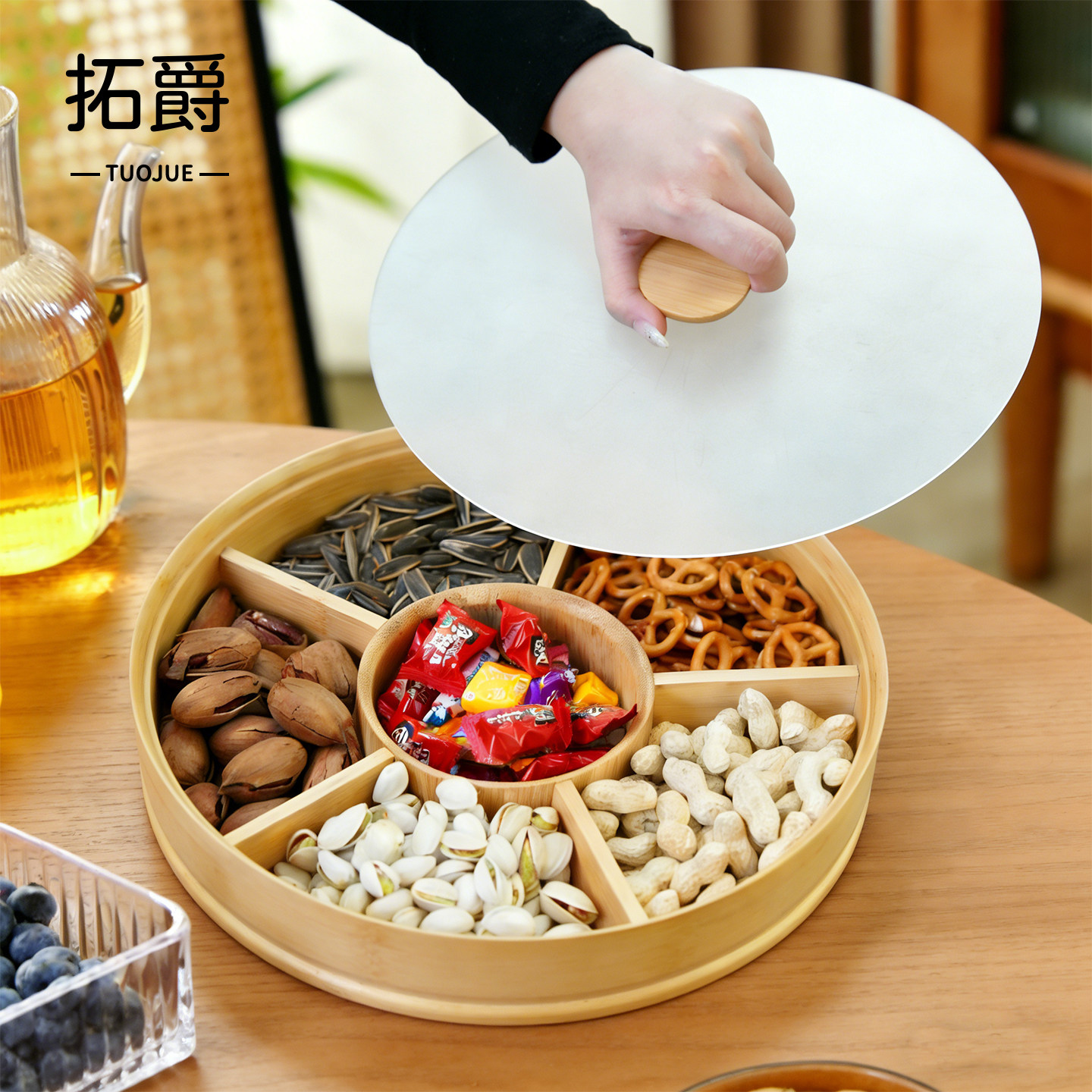 新年干果盘瓜子花生收纳盒2026新款家用客厅茶几六宫格零食坚果盘,收纳整理,食物收纳盒,淘宝优惠券,粉丝福利购,淘宝优惠卷