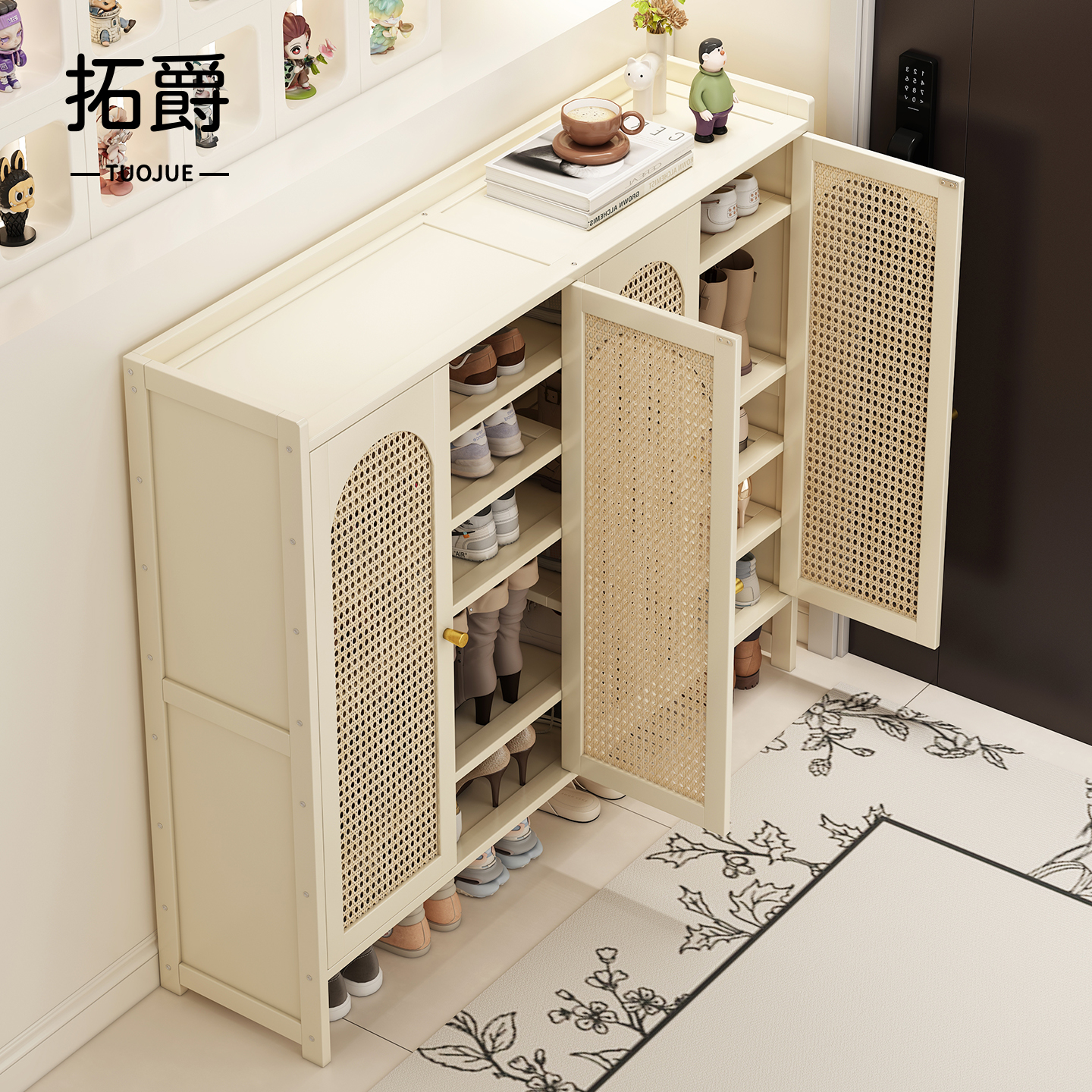 入户门鞋柜家用好看2025新款大容量多层超大鞋子收纳柜奶油风鞋架