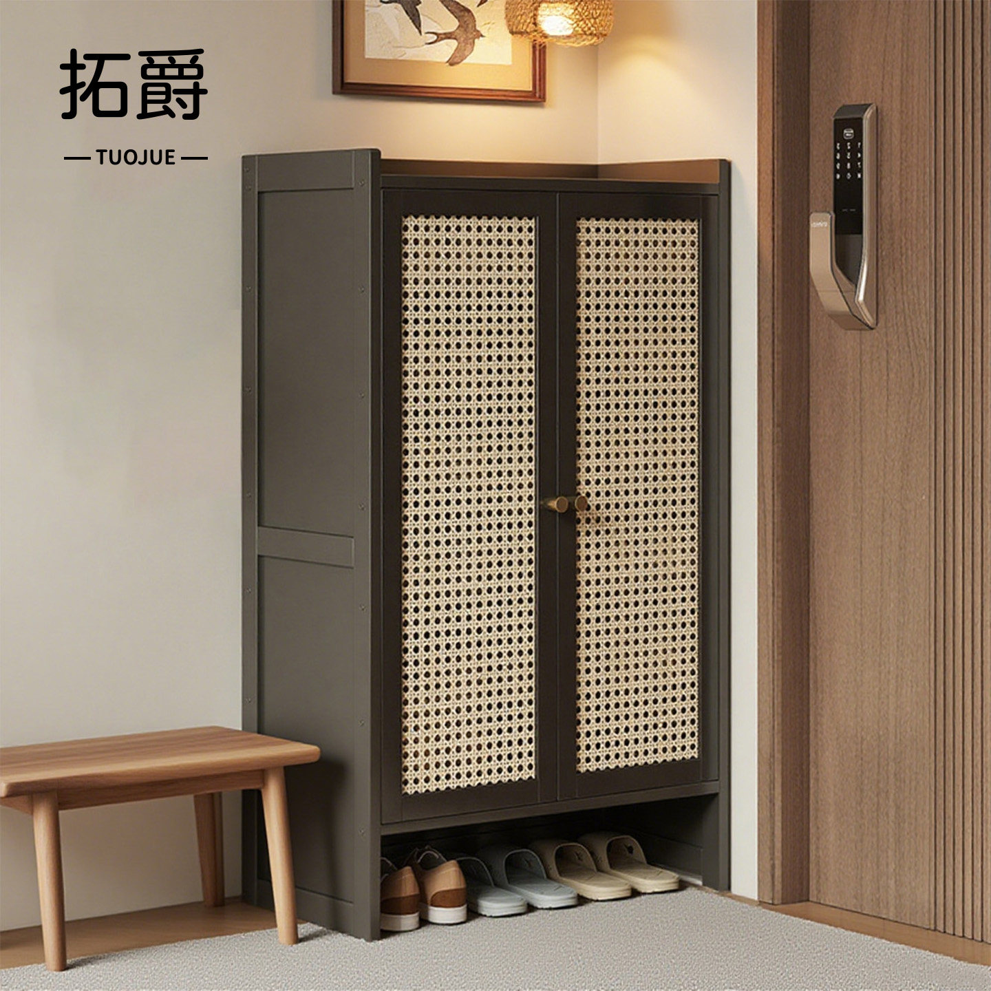 鞋架入户门2025新款鞋子收纳神器省空间带门防尘楠竹鞋柜出租房用,住宅家具,鞋架,淘宝优惠券,粉丝福利购,淘宝优惠卷