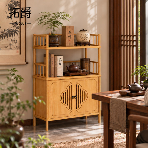 【加厚全竹层板】小型茶柜置物架