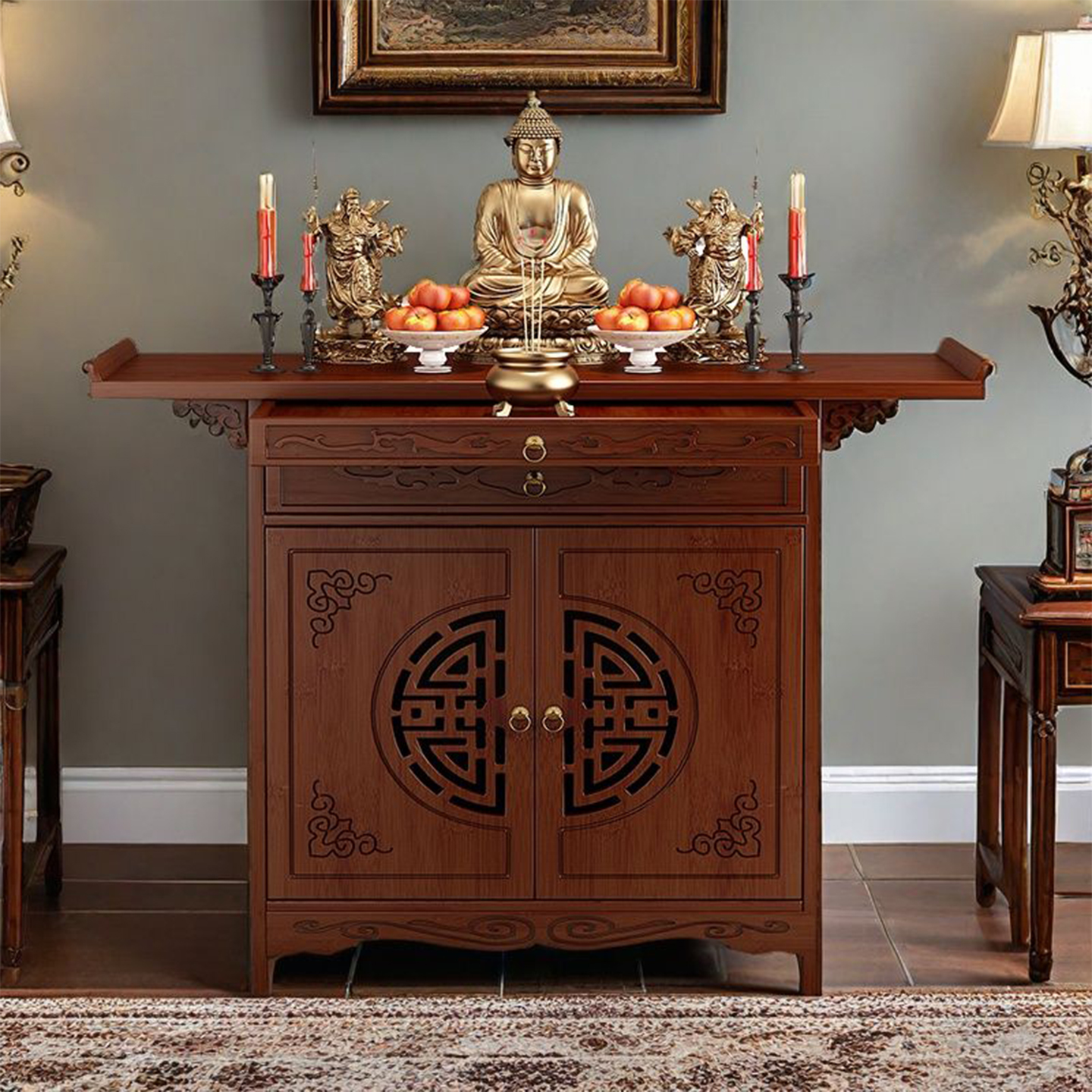 佛龛供桌神台家用观音佛像供座台神龛非实木新中式立柜香炉置物架