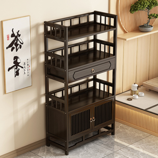 新中式小型博古架实木茶具置物架茶室茶叶展示架多功能茶几茶水柜