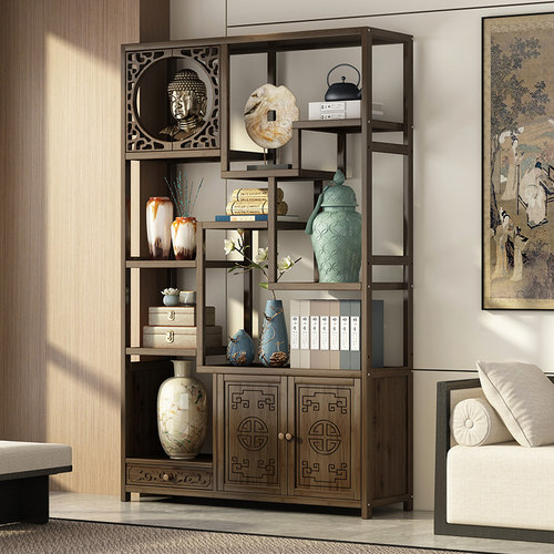 博古架新中式实木置物架客厅多层书架古董陈列架茶室多宝阁茶架子