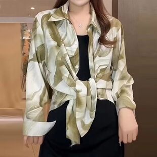 跨境出口外贸单新款春秋长袖衬衫女扎染独特港味chic上衣复古衬衣