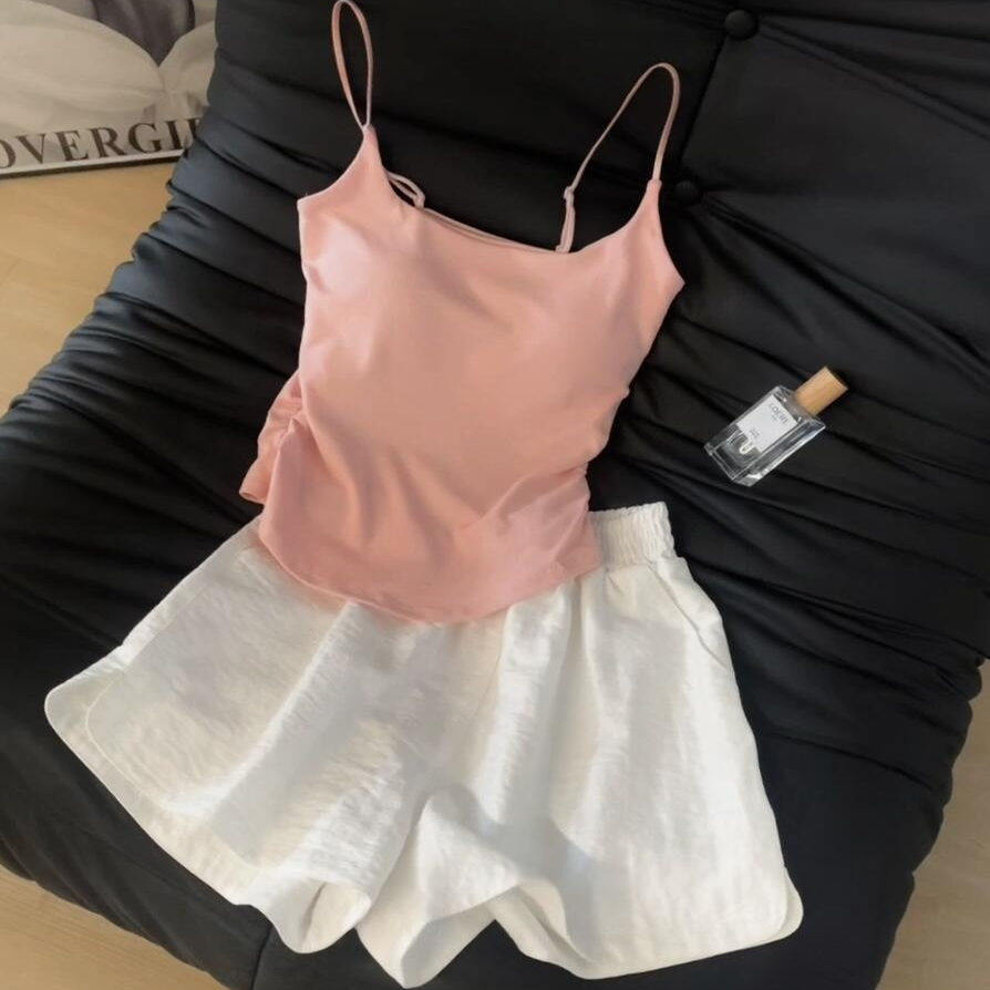 纯欲带胸垫睡衣女夏款吊带ins韩版背心短裤夏天可外穿家居服套装