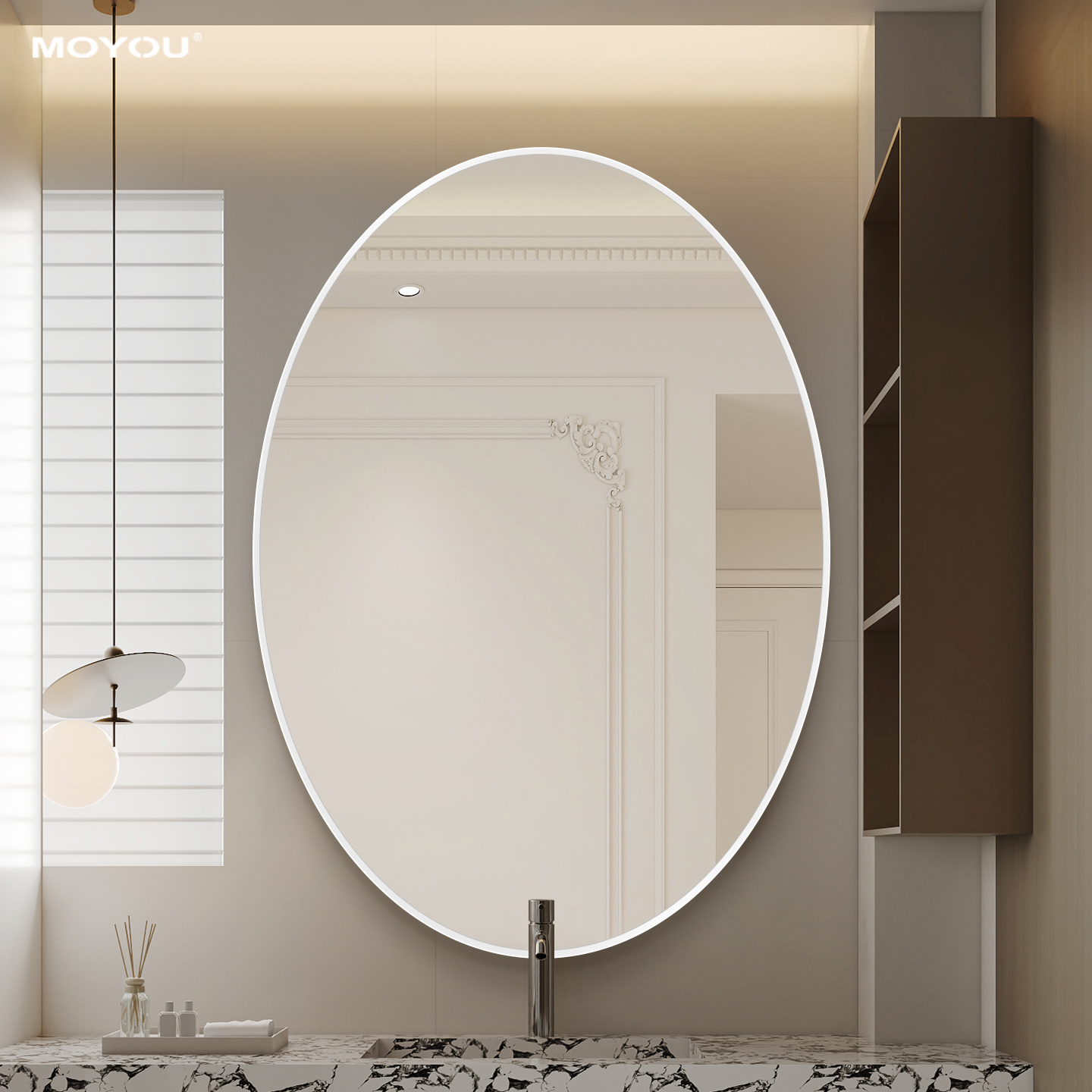 法式奶油风椭圆形浴室镜子卫生间洗漱台挂墙式贴墙高清玻璃卫浴镜