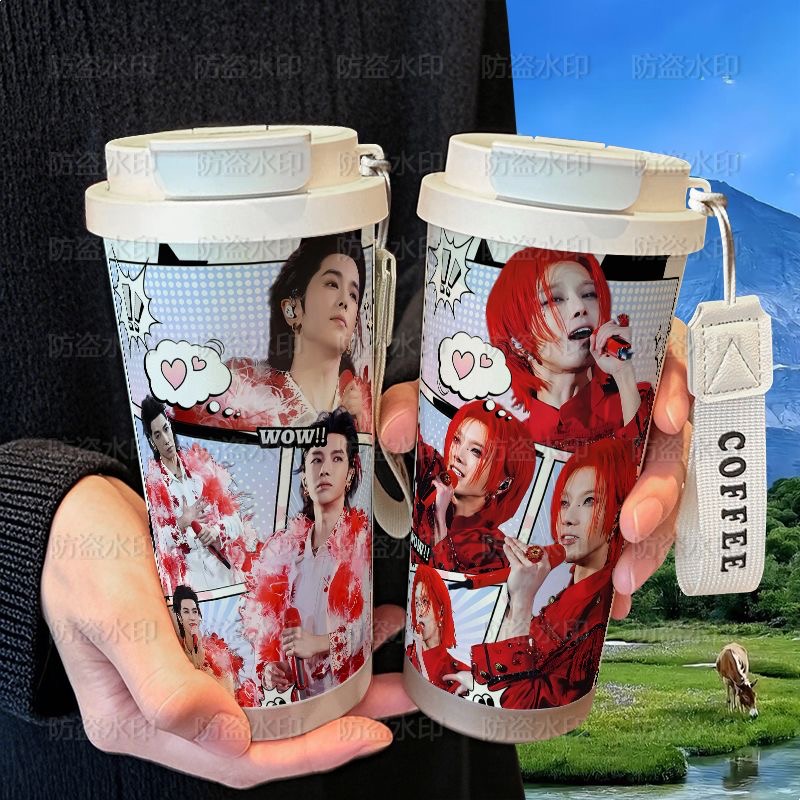 华晨宇演唱会帅气保温杯学生吸管大容量316不锈钢车载咖啡杯