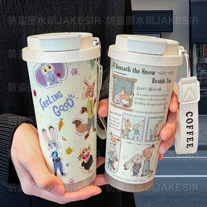 疯狂动物城朱迪尼克可爱保温杯不锈钢学生吸管双饮大容量咖啡水杯