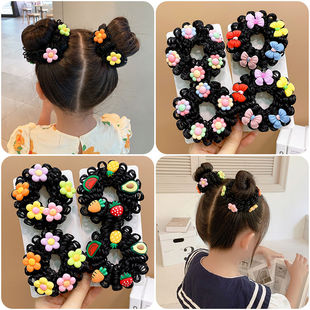2025巨好看耳环小女孩发饰可爱花朵假发女童丸子头发圈儿童头饰高