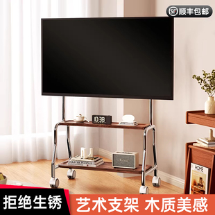凯旗不锈钢电视机落地支架可移动带轮推车客厅55/65/75寸通用挂架
