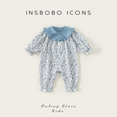 INSbobo婴儿花边领印花长袖爬服