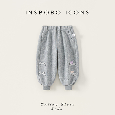 INSbobo儿童绣花蝴蝶结装饰卫裤