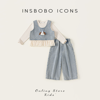 INSbobo儿童卡通装饰牛仔三件套