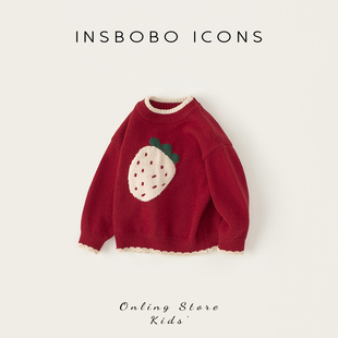 女童毛衣2026春季新款儿童新年红色衣服宝宝过年针织上衣好看童装