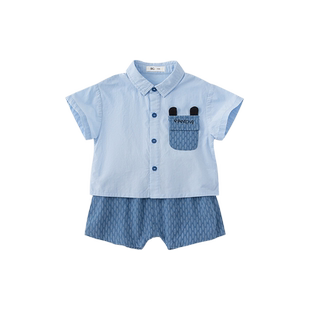 男童夏套装2026新款男宝宝夏日套装儿童衬衫短袖两件套帅气童装潮
