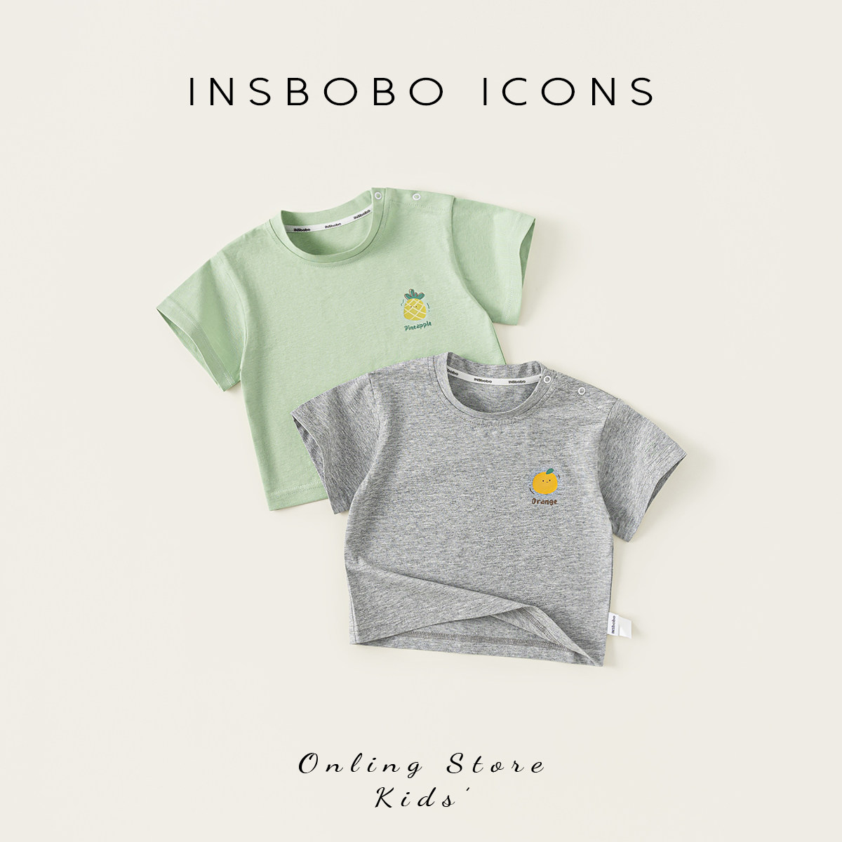 INSbobo儿童圆领肩扣可爱印花T恤图片