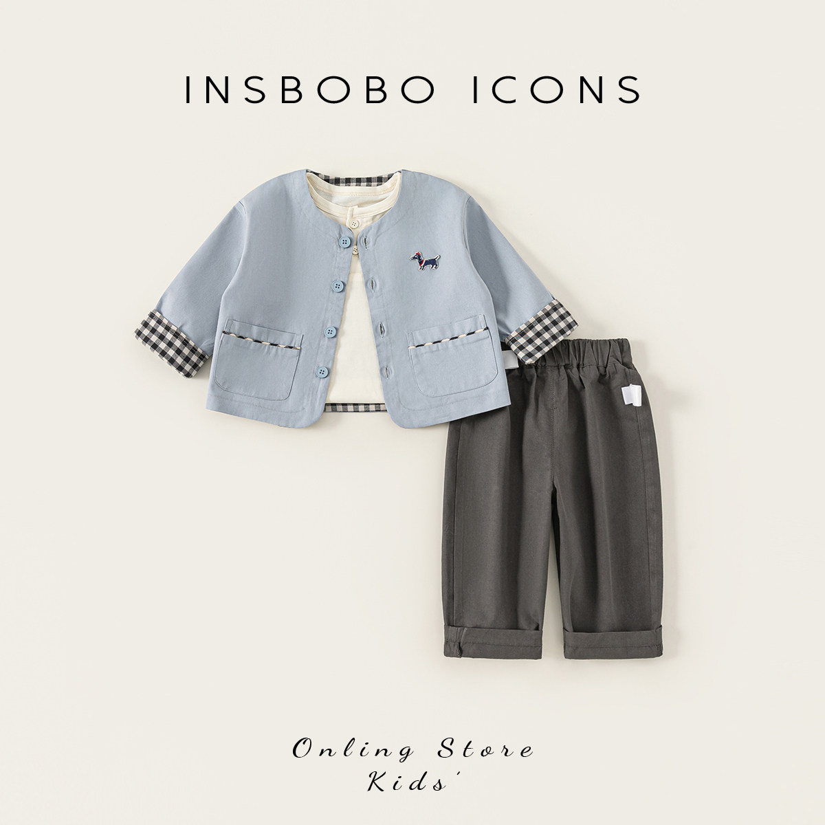 INSbobo儿童贴布绣休闲三件套图片