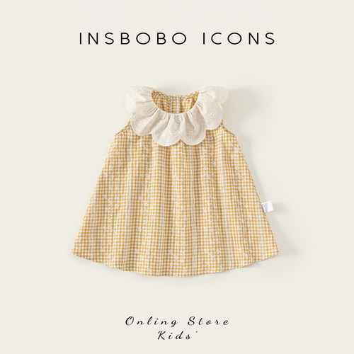 INSbobo儿童花边领格子连衣裙