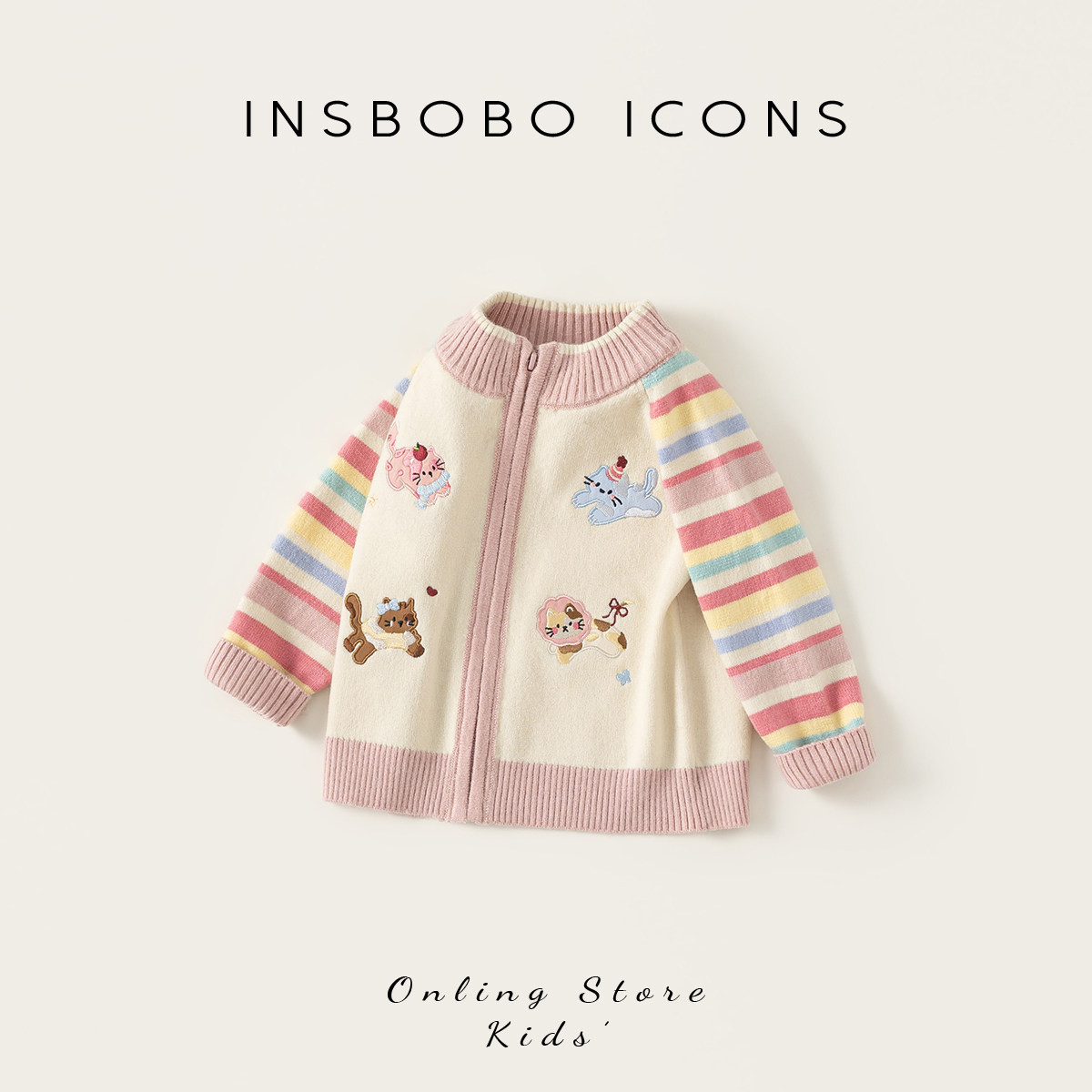 INSbobo儿童卡通绣花毛衣外套图片