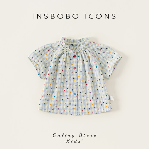 INSbobo儿童格子彩点短袖衬衫