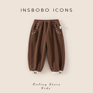 女宝宝加绒秋冬休闲裤 INSbobo女童裤 儿童加厚长裤 新款 子2025冬季