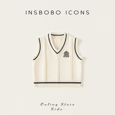 INSbobo儿童百搭绣花标毛衣马甲