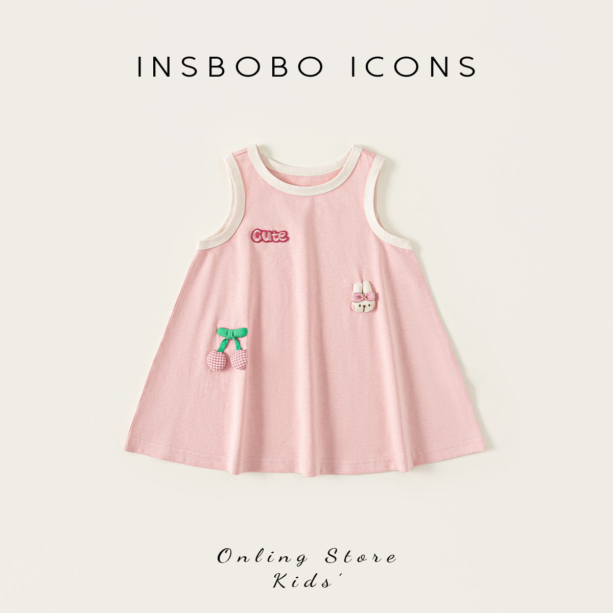 INSbobo儿童绣标可爱装饰连衣裙