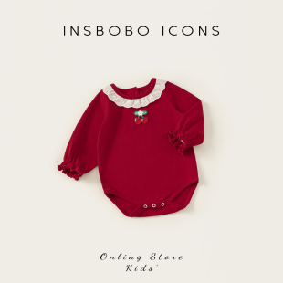 INSbobo婴儿衣服秋季 春秋满月服 女婴包屁连体衣宝宝哈衣2025新款