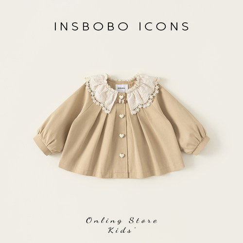 INSbobo儿童爱心纽扣蝴蝶结风衣