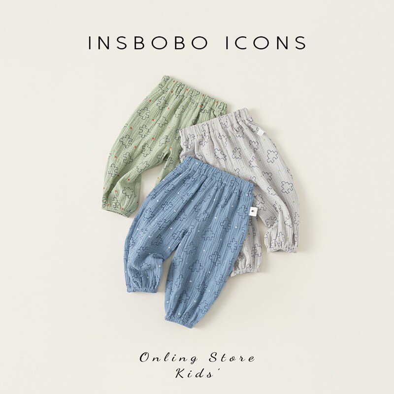 INSbobo男童裤子拼图印花休闲裤儿童裤子夏季薄款宝宝夏季裤子