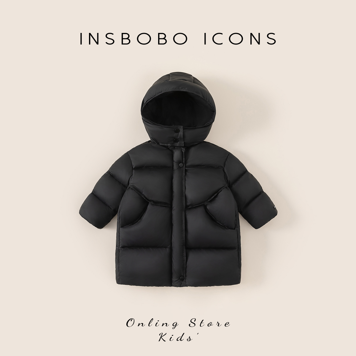 INSbobo儿童中长款连帽羽绒服冬