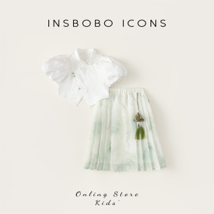 INSbobo女童夏装中式套装儿童汉服新款国风两件套女宝宝童装洋气